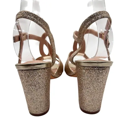 Allegra K New Sandals Women 8 Gold Glitter Heeled Ankle Strap Party Evening Shoe