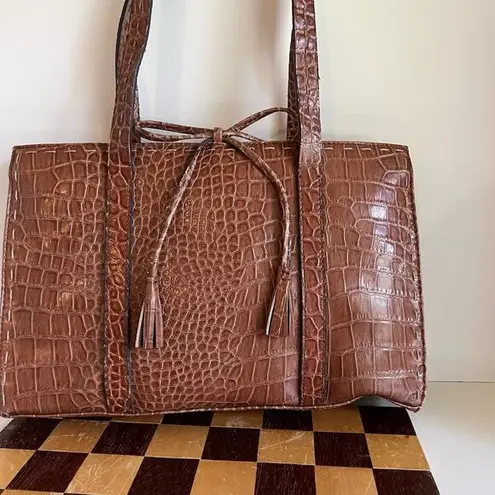 Liz Claiborne Vintage 90s  Brown Snake Leather Bow Detail Shoulder Bag