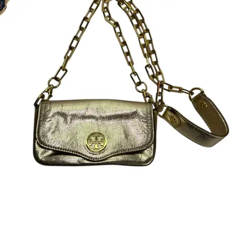 Tory Burch Metallic Gold Leather Evening Bag – Chain Strap Crossbody Shoulder