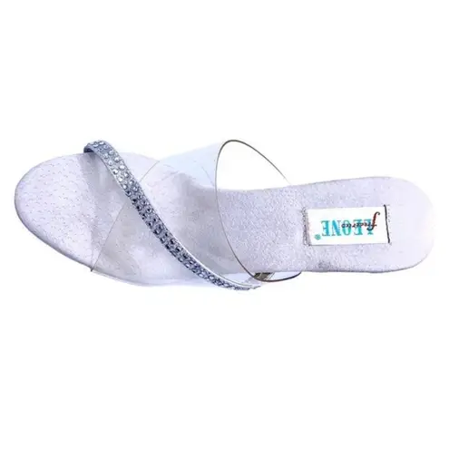 Leone Ava Lucite Platform Rhinestone Strap High Heel Sandals 6 Slip