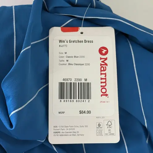 Marmot NWT Women’s Gretchen Dress Pockets Blue White Stripes Size Medium
