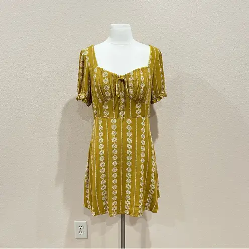 Hem & Thread  Mustard Floral Geometric Boho Mini Dress Size Large