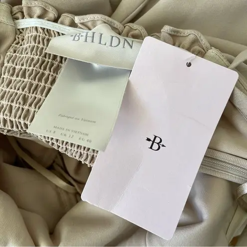 BHLDN Elsie Straight-Neck Satin A-Line Gown Khaki Nude Color Size 8 NWT