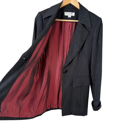 Vintage 90s Metallic Pin Stripe Blazer Black Evening Jacket One Button, Size 4