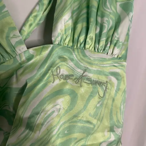 House of Sunny Paradise Silk Halter Retro Party Top Green Size 2