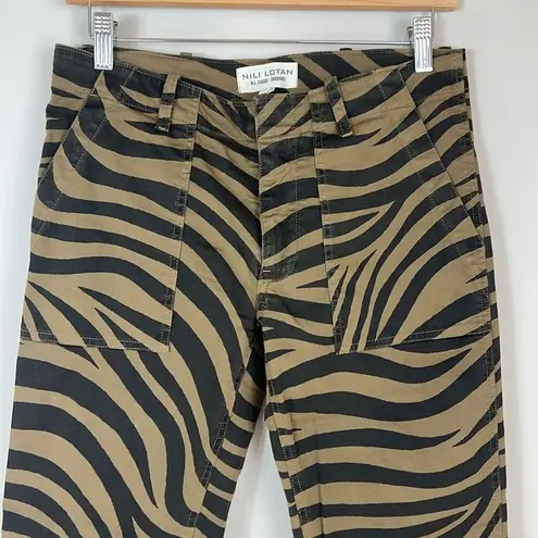 NILI LOTAN Jenna Pants Tiger Print Straight Leg Low Rise Size 2 or 27 Tan