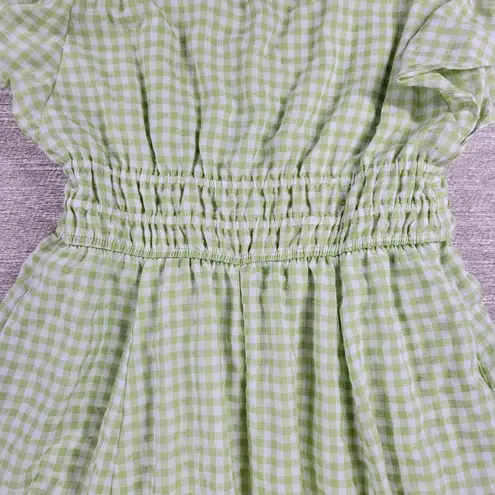 Taylor Gingham Dress Size 4 Green White Check Flounce Hem Slit Lined Cottagecore