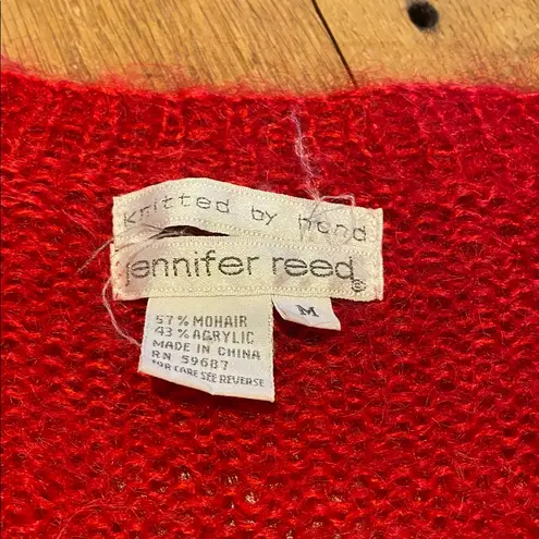VTG Mohair Hand Knitted Postbox Red Cardigan w pockets Jennifer Reed Medium