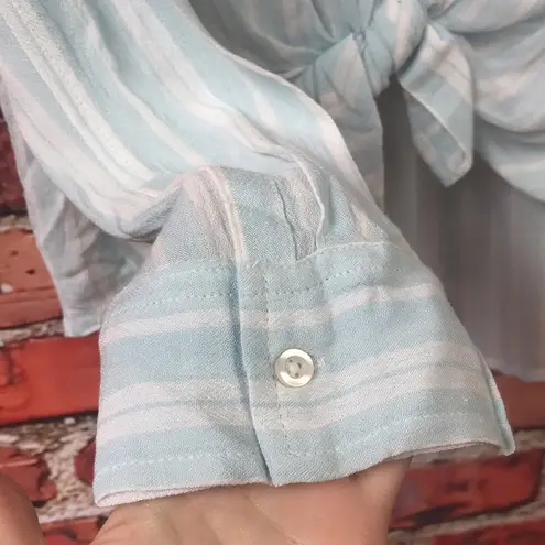 Abound Blue and White Striped  Front Tie Button-Up Blouse