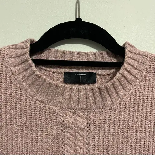 Tahari  Ribbed Cable Knit Crewneck Sweater Light Pink M