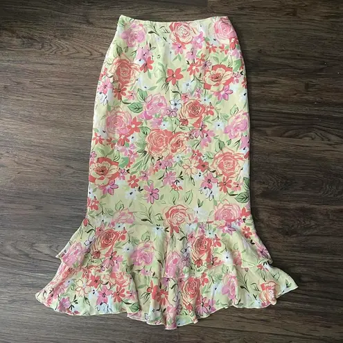 Harold’s Yellow Floral Silk Midi Skirt