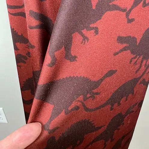 COWCOW Dress XL Brown Dinosaur Fit Flare Novelty Short Sleeve A