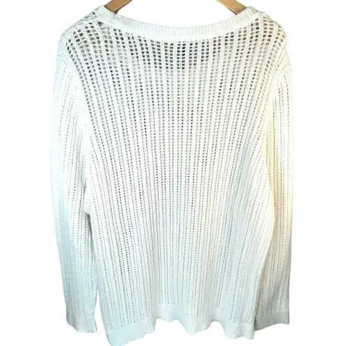 Talbots Women's White 100% Cotton Cable Knit Long Sleeve‎ Sweater 2X