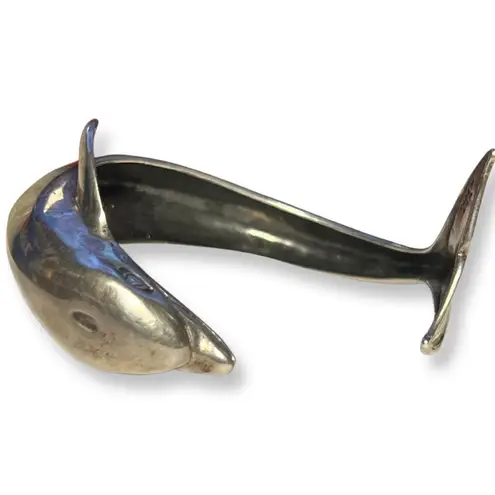 Vintage Sterling Silver Kabana Huge Leaping Dolphin Cuff Bracelet size 7