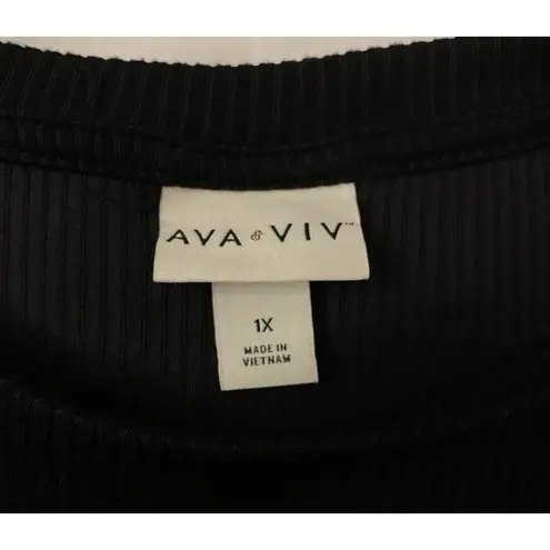 Ava & Viv Blouse Women's Black Sz 1X Ribbed Knit Cut Out Short Sleeve Top EUC