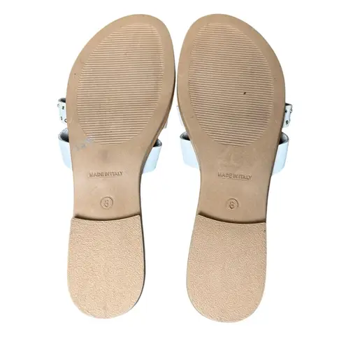 SAB Womens Slip On Flat Shoes White Gold Studs Sandals Size 8 Italy Minimalist