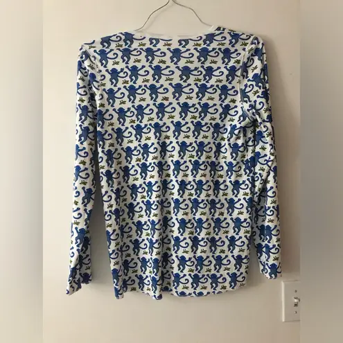 Roller Rabbit Pima Cotton Monkey Print Pajamas PJs in Blue TOP ONLY Size Small