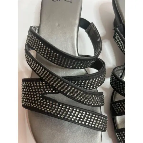 OK Embellished Rhinestone Slide Sandals Dressy Sparkle Strappy 7.5M Gray Size 7.5