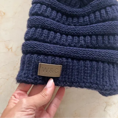 W&C Blue and Brown Knit Pom