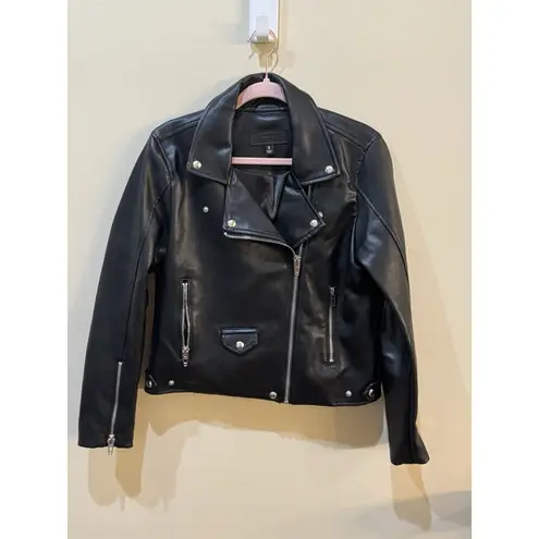 Blank NYC Moto Jacket for Women, Black, Faux Leather, M, SILVER Zippers, Pockets Black Size M