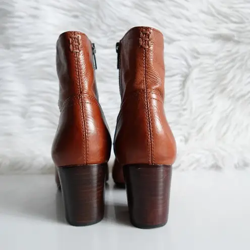 Frye  Stella Whiskey Brown Cognac Leather Zip Short Ankle Boots