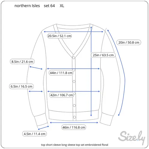 top short sleeve long sleeve top set embroidered floral Blue Size XL