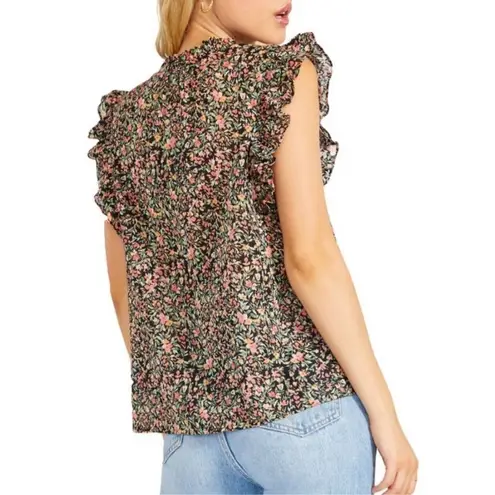 BB Dakota  Meadow Floral Blouse XL Ruffle Flutter Sleeve V-Neck Tie Front Cottage