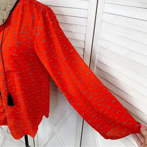 Libby Edelman Bumble Bee Blouse Red Black Medium Long Bell Sleeve