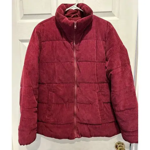 Old Navy  Women's Oversize Puffer Wine Corduroy Padded Jacket Pockets Zip Large‎