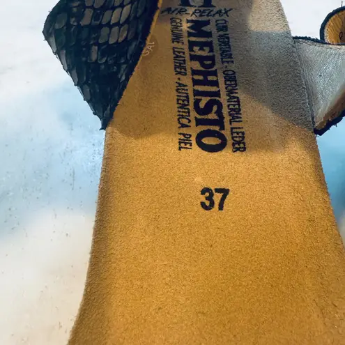 Mephisto Nadia Wedge Sandals Snakeskin Leather Comfort Slides Size 37 Blue