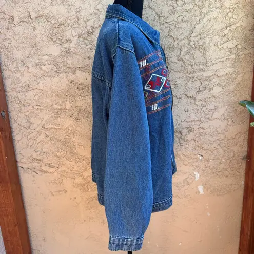 Vintage 90’s Agan Collection Embroidered Southwestern Zippered Denim Jacket Blue Size 2X