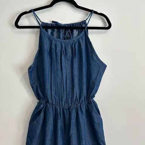Love by Chesley Blue Chambray Denim Jumpsuit Women's Medium Elastic Ankle Pleats