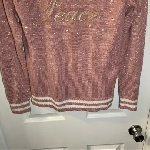 Holiday Time  Pink/White “Peace” Pullover Christmas Sweater S