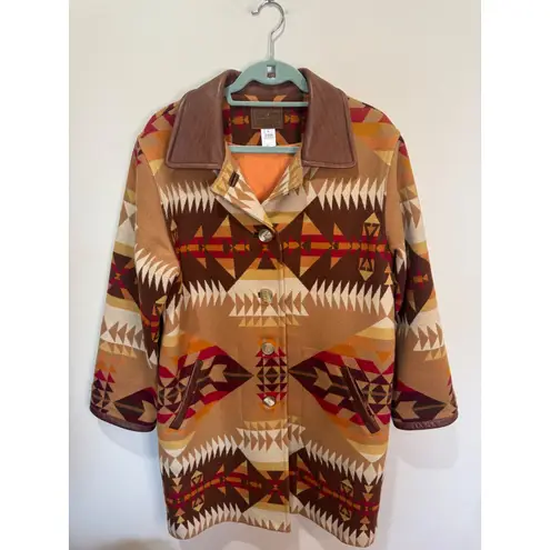 Pendleton Vintage Aztec Navajo Leather Wool blanket ranch car Coat jacket L