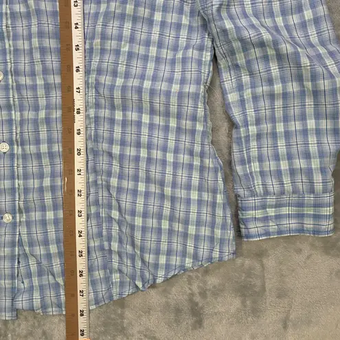 Duluth Trading Co Plaid Button Up Long Sleeve Shirt Women's L Blue Green Size L