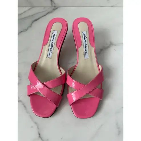 Brian Atwood  Pink Patent Leather Sandals Kitten Heels Size 36.5/6.5