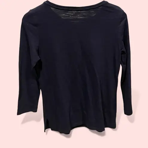 Talbots Cute navy cotton lace crochet overlay boho top  long sleeve lattice