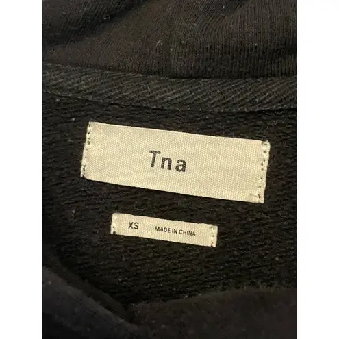 TNA Sweat Fleece Pullover Hoodie Sweatshirt Black Size XS Embroidered Oversized