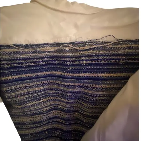 Ramy Brook Barry Button-Front Denim & Tweed Frayed Edge Denim Jacket Size Large