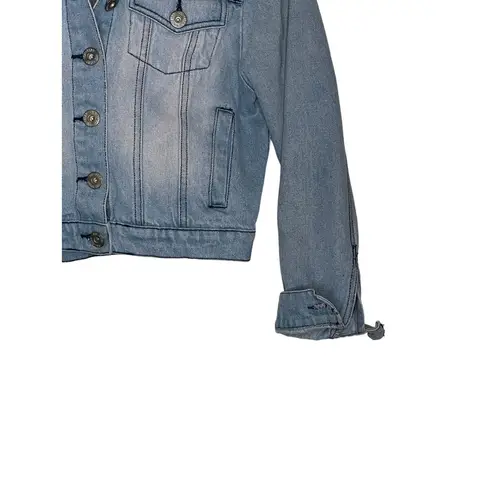 On Fire  Women's‎ Denim Jacket Cropped Button-Down Long Sleeve Blue Size Medium