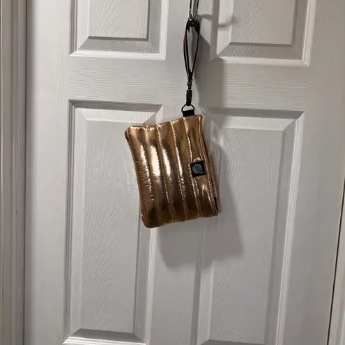 Think Royln Rose Gold Metallic Quilted Wristlet Orange