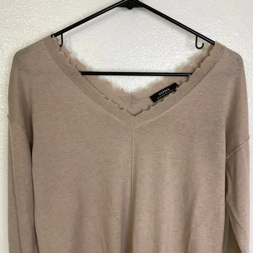 Alpha Massimo Rebecchi Sweater 44 Pullover V Neck Destroyed Trim Luxury Brown Size undefined