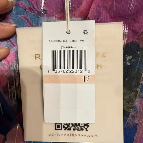 Adrienne Landau Floral Watercolor Draped High Slit Deep V Maxi Gown Sz 12 NWT Pink