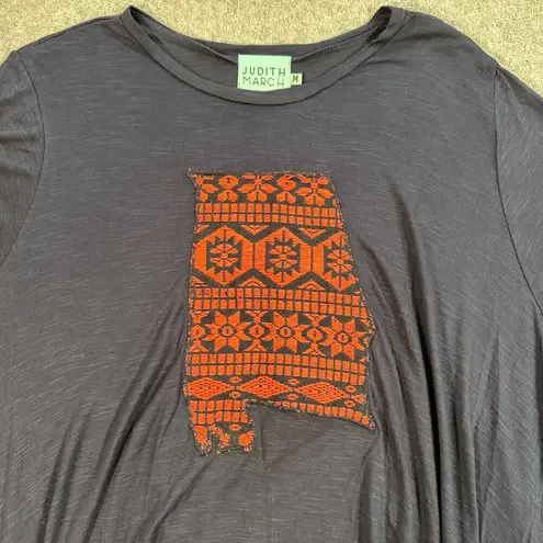 Judith March Embroidered Alabama Tunic Top Women's Medium Navy Blue Short Sleeve