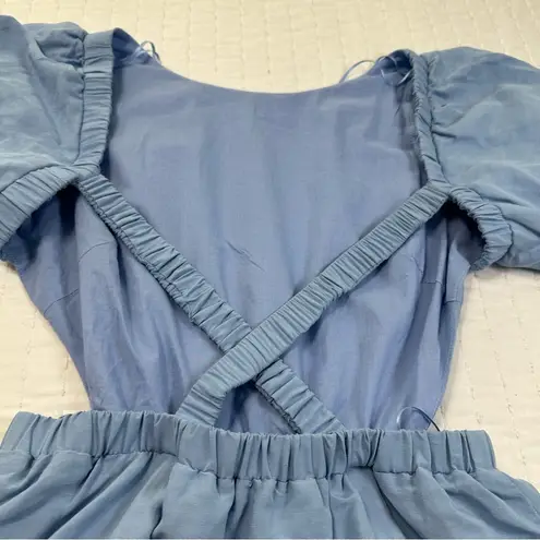 ASTR The Label Jelena Light Blue Backless Dress with Puff Sleeves Maxi Dress Size M