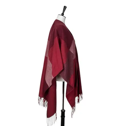 Woolrich Cozy Blanket Scarf Wrap Open Front Fringe Burgundy Pink Women One Size