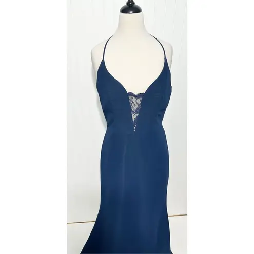 Hayley Paige Occasions Hayley Paige Sleeveless Sweetheart Neckline Lace Racerback Dress Navy Blue 12