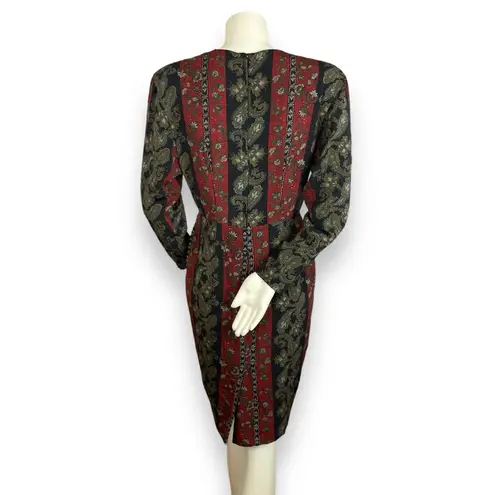 Vintage Dress 80s Pencil Petal Hip Skirt Layer Striped Floral Women Retro Black Red