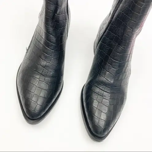 Napoleoni Italy Croc Embossed Leather Moto Zip Ankle Boots: Black Size 7.5