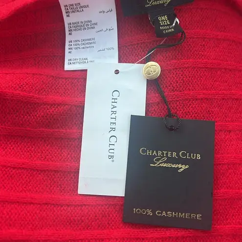 Charter Club Luxury 100% Cashmere Ribbed Scarf in Calypso Red New w/Tag $108.50